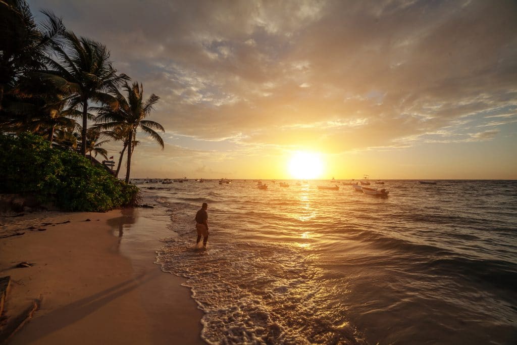 Sunrise over the ocean in Cancun. Mexico