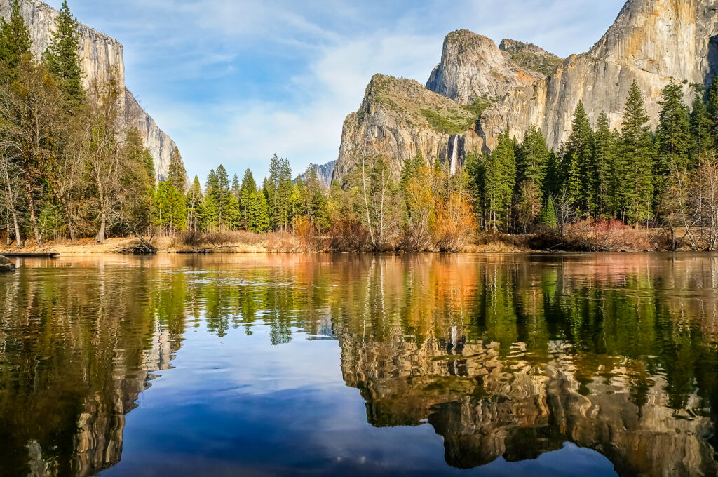 Lake with waterfall on the background